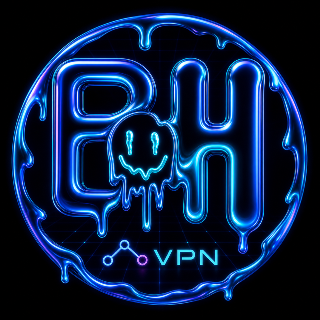 Дружелюбный маскот BeHappyVPN в жидкой синей рамке